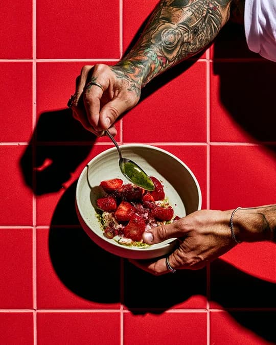 Chef plating food